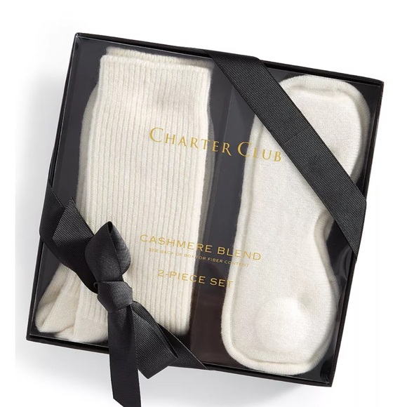 Charter Club Accessories - NEW Women's Boxed Charter Club Cashmere Sleep Set Mask & Socks Vanilla Ice NWT